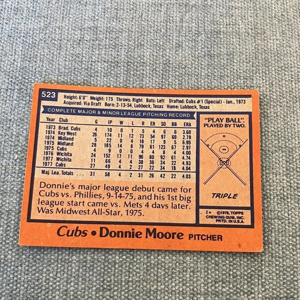 1978 Topps Chicago Cubs Baseball Card Trading Card